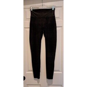 Spanx Velvet Shine Leggings Black Gold Metallic Shimmer High Rise Size Small